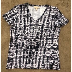 NWOT Michael Kors BLACK WHITE STRETCH Tee Shirt Top Size Large L